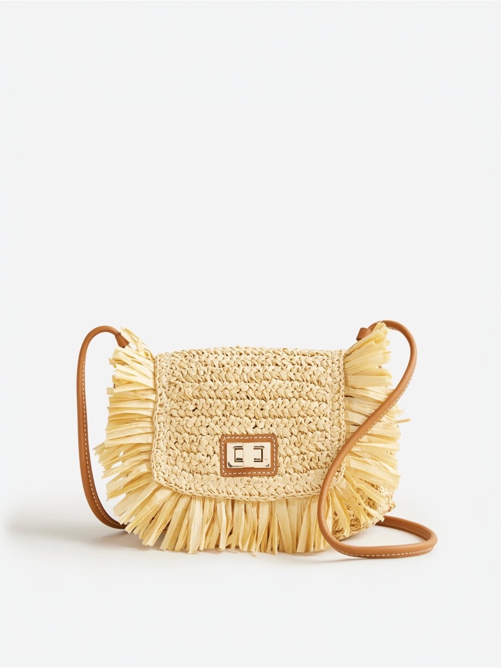 J Crew 2023 Straw Fringe Flap Crossbody Bag